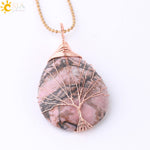 Natural Quartz Crystal Healing Necklace with Tree of Life Pendant