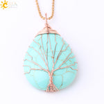 Natural Quartz Crystal Healing Necklace with Tree of Life Pendant