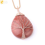 Natural Quartz Crystal Healing Necklace with Tree of Life Pendant