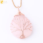 Natural Quartz Crystal Healing Necklace with Tree of Life Pendant