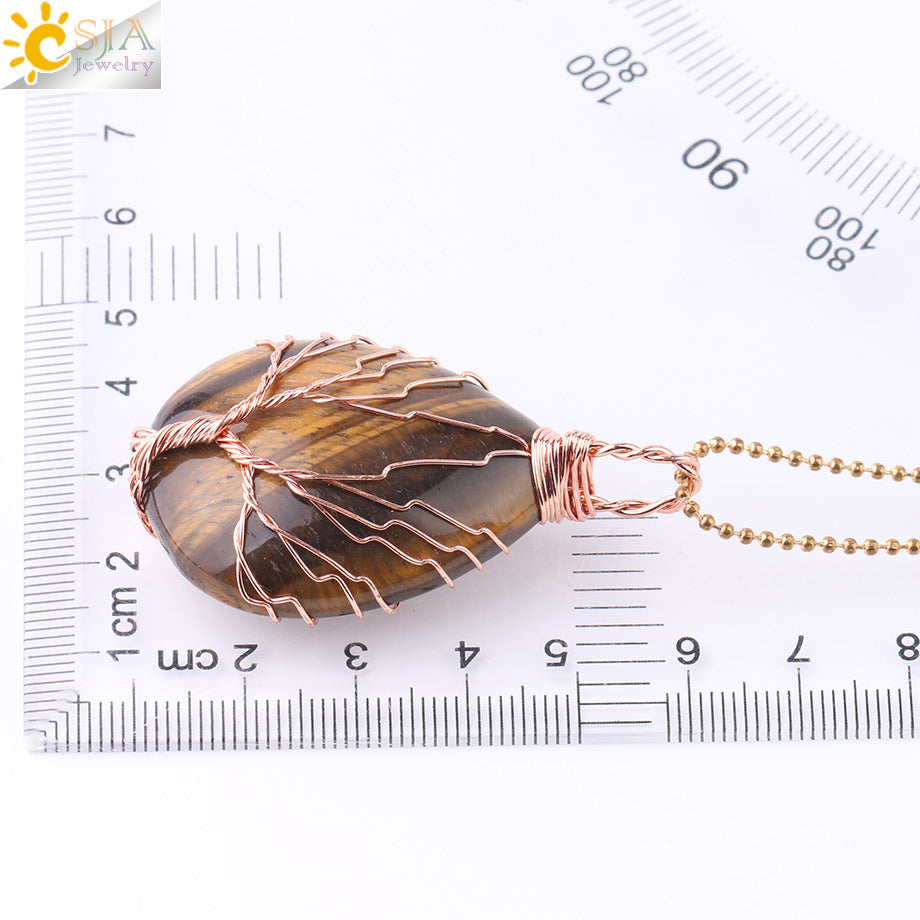 Natural Quartz Crystal Healing Necklace with Tree of Life Pendant