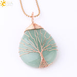Natural Quartz Crystal Healing Necklace with Tree of Life Pendant