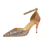 Belifi Pointed Toe Sequin Cutout Heels