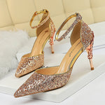 Belifi Pointed Toe Sequin Cutout Heels