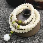 Bodhi Lotus Mala Necklace Bracelet - White Jade for Spiritual Harmony