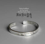 Tibetan Mantra Cuff Bracelet with Heart Sutra - Silver