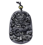 Natural Black Obsidian Dragon Necklace - Protection, Luck, Success