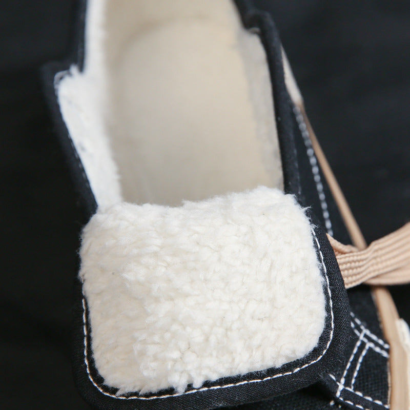 Belifi Women's Flat Heel Round Toe Warm Casual Low-Top Canvas Shoes