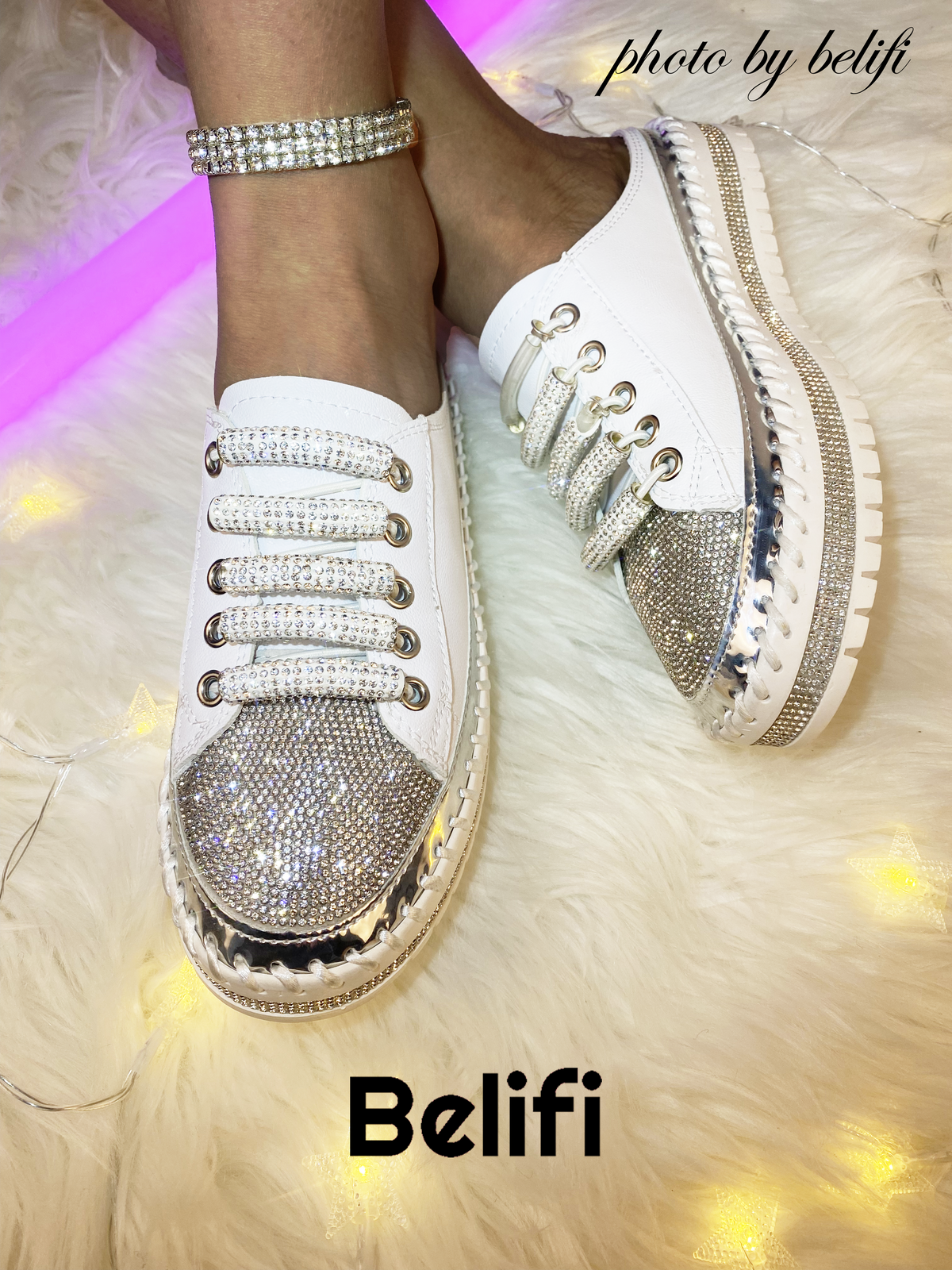 Belifi Strappy Radiance: Women's Multi-Strap Rhinestone Platform Slippers for a Chic and Comfortable Experience