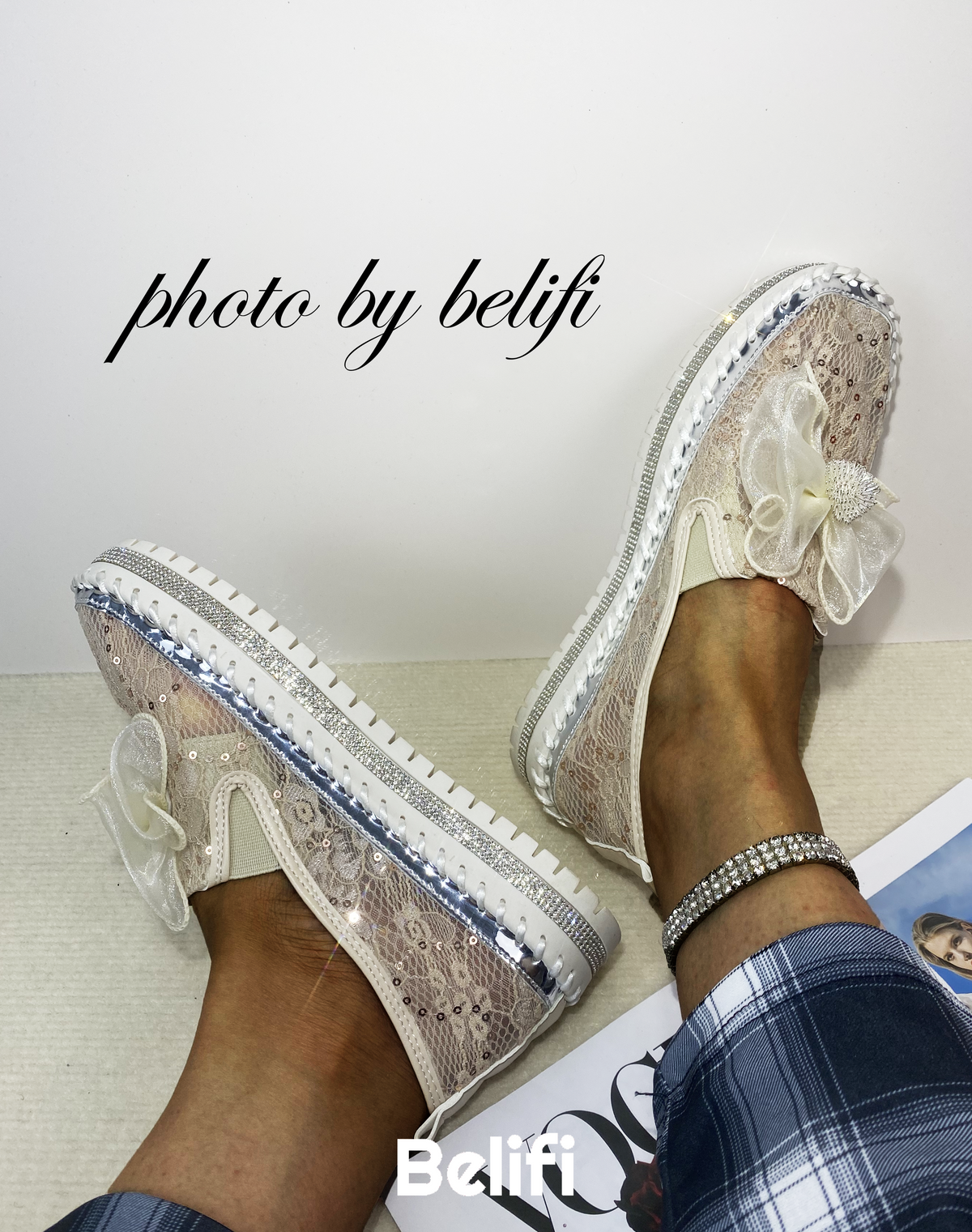 Belifi Sunflower Silk: Rhinestone-Bow Adorned Slip-On Shoes