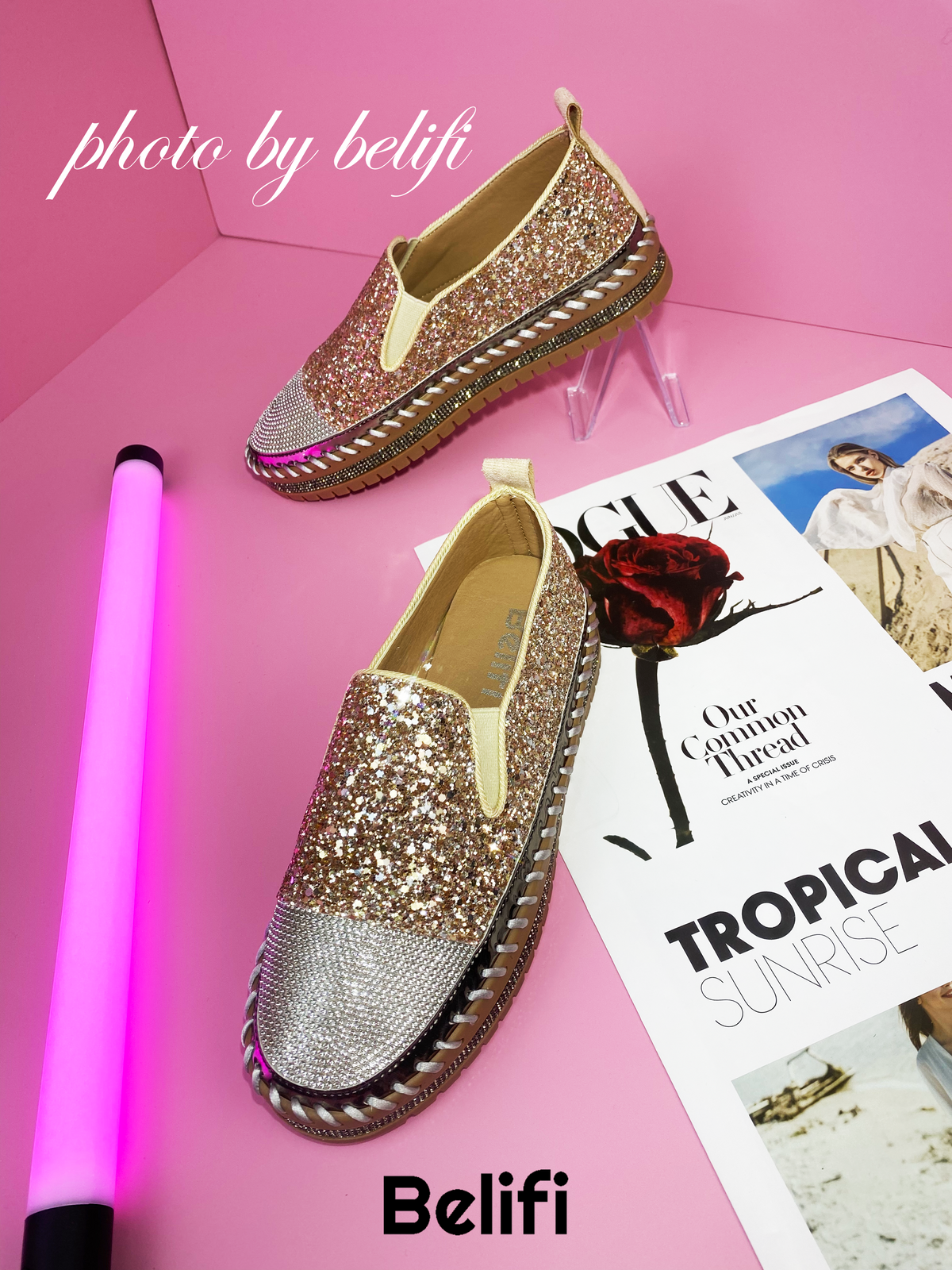 Belifi Starlight Stroll: Full Rhinestone Embellished Slip-On Shoes