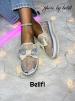 Belifi Dazzling Bow: Rhinestone-Adorned Translucent Slip-On Shoes
