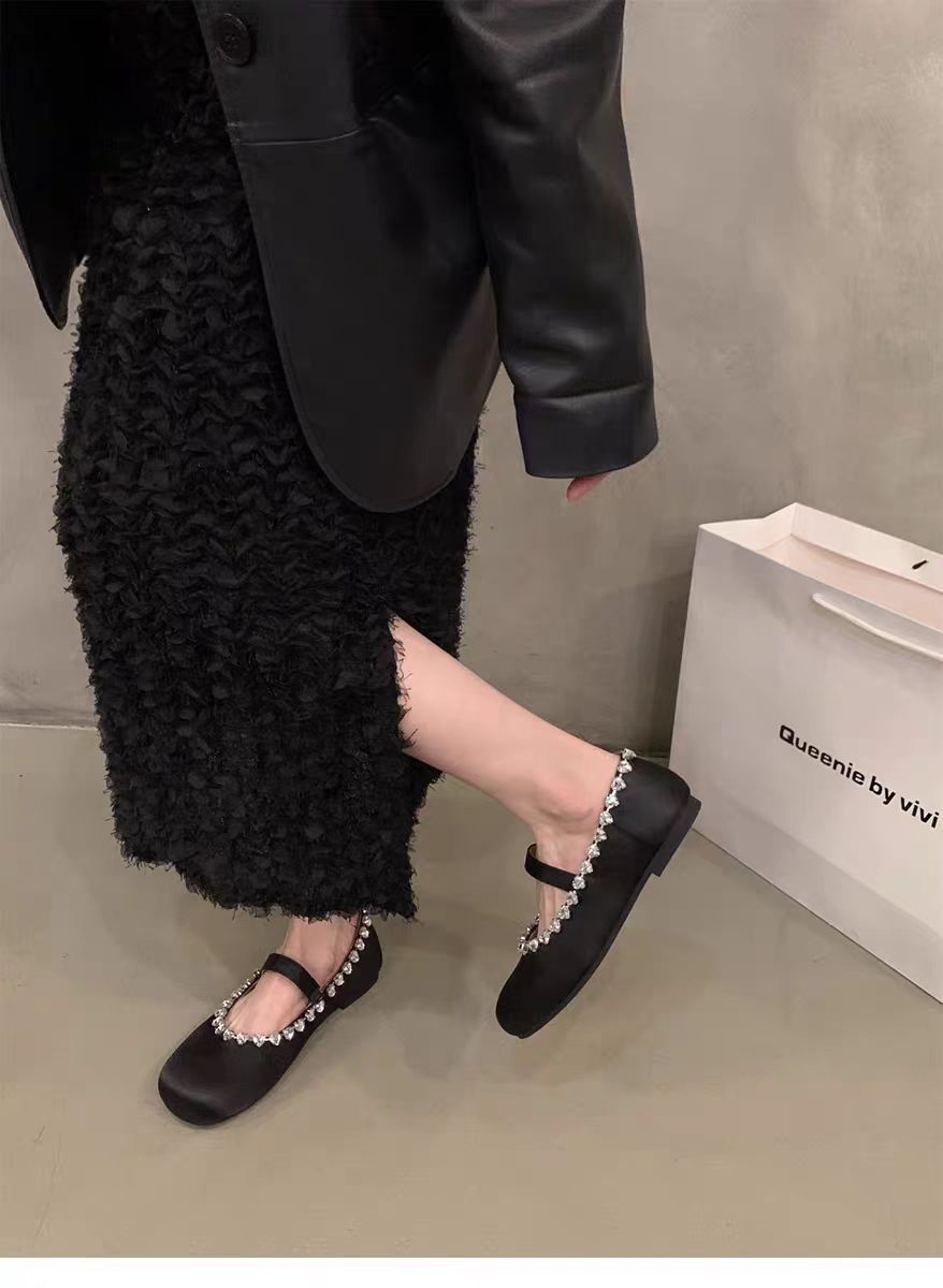 Belifi Flat Mary Jane Ballet Shoes with Rhinestone Buckle