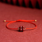 Blessing Red String Bracelet Anklet - Four Leaf Clover Cinnabar Charm