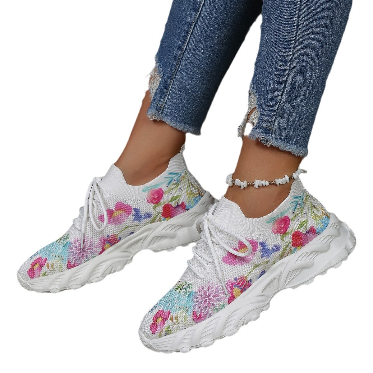 Belifi Autumn Women's Casual Floral Pattern Wedge Sneakers