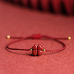 Blessing Red String Bracelet Anklet - Four Leaf Clover Cinnabar Charm