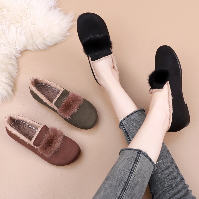 Belifi Winter Women's Casual Fleece-Lined Anti-slip Soft-Sole Cotton Shoes