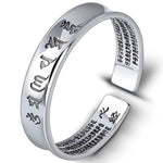 Tibetan Mantra Cuff Bracelet with Heart Sutra - Silver