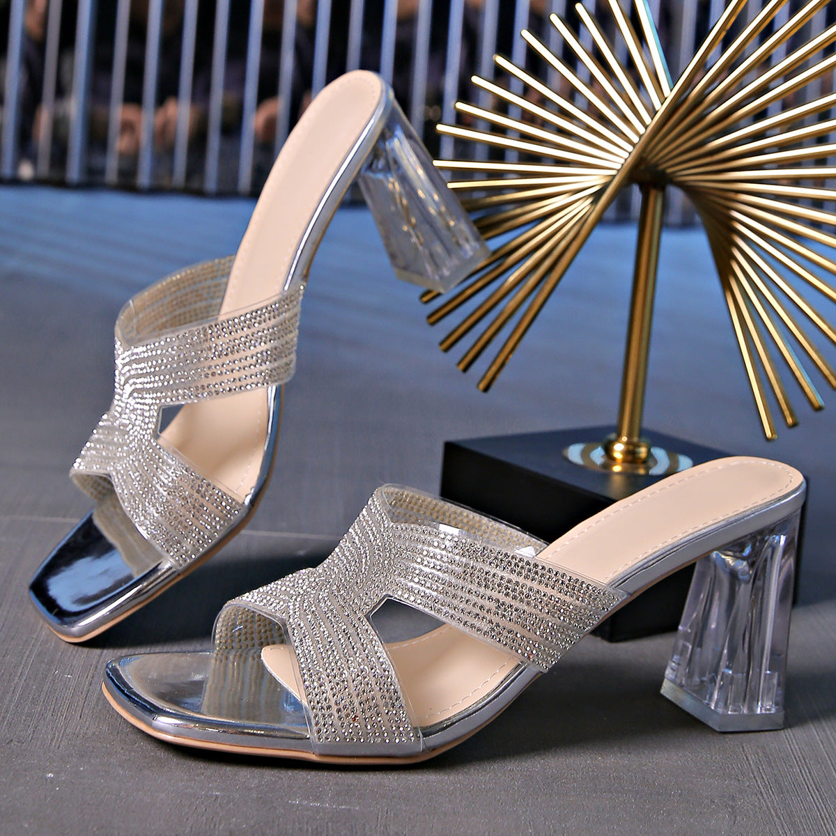 Belifi Square Transparent High-heeled Fashion Sandals