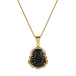 18K Gold Filled Laughing Buddha Jade Necklace - Luck Pendant Chain