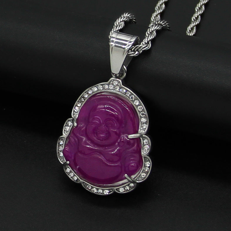 18K Gold Filled Laughing Buddha Jade Necklace - Luck Pendant Chain