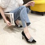 Belifi Pointed Toe Rhinestone Design Stiletto Heels