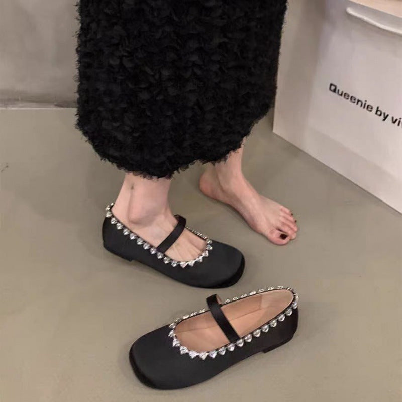 Belifi Flat Mary Jane Ballet Shoes with Rhinestone Buckle