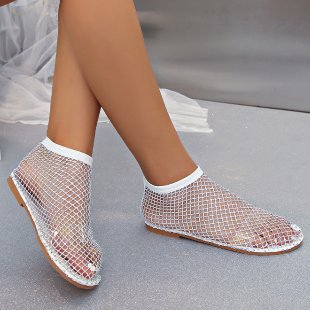 Belifi Fish Mouth Sandals Stretch Fishnet Stockings Hollow Short