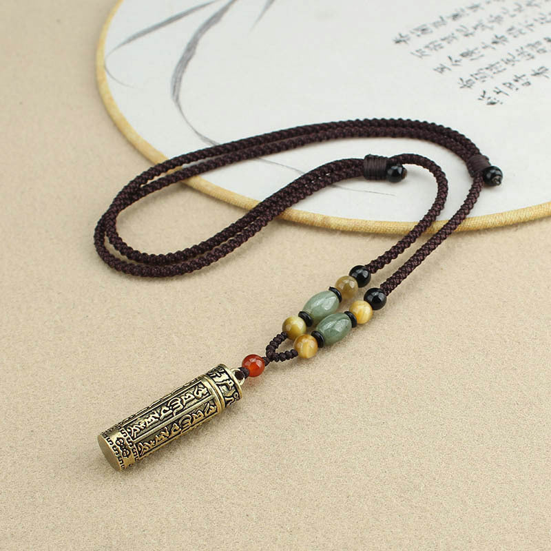 Tibetan Agate Protection Necklace - Om Mani Padme Hum & Shurangama Sutra