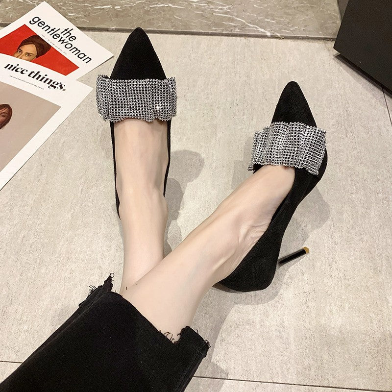Belifi Pointed Toe Rhinestone Design Stiletto Heels