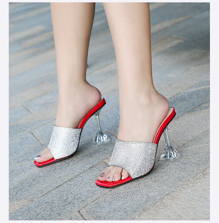 Belifi Rhinestone Square-toe Heeled Sandals