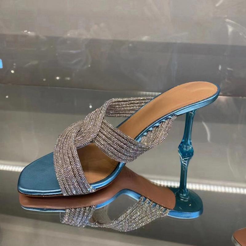 Bellifi Slim Heel Rhinestone Fashion Outwear Slippers