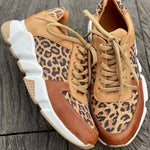 Belifi Casual Round-Toe Lace-Up Color-Block Leopard Print Sports Shoes
