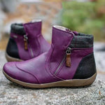 Belifi Winter Fashion Leather Patchwork Flat Zipper Martin Boots