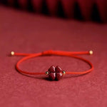 Blessing Red String Bracelet Anklet - Four Leaf Clover Cinnabar Charm