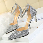 Belifi Pointed Toe Sequin Cutout Heels