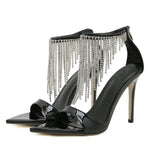 Belifi Pointed Toe Tassel Rhinestone Chain Stiletto Heel