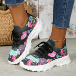Belifi Autumn Women's Casual Floral Pattern Wedge Sneakers