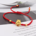 999 Sterling Silver Year of the Dragon Copper Coin Fortune Dragon Fu Character Luck Handcrafted Red String Braided Bracelet