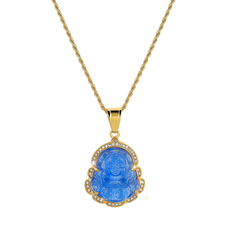 18K Gold Filled Laughing Buddha Jade Necklace - Luck Pendant Chain
