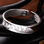 Tibetan Mantra Cuff Bracelet with Heart Sutra - Silver