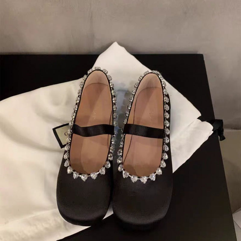 Belifi Flat Mary Jane Ballet Shoes with Rhinestone Buckle