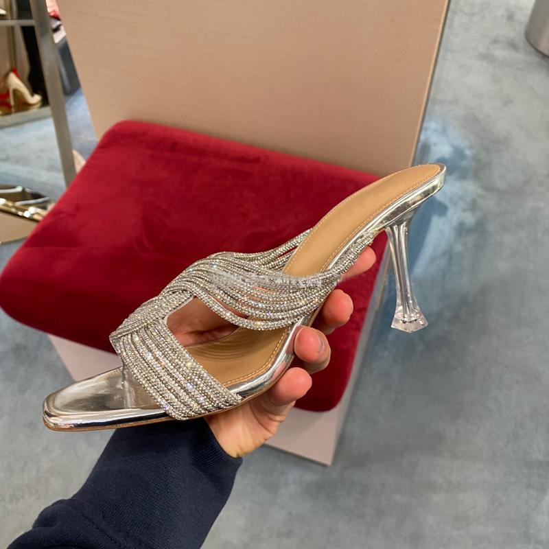 Bellifi Slim Heel Rhinestone Fashion Outwear Slippers