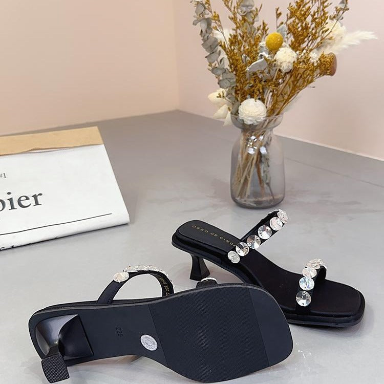 Belifi Drag-heeled Rhinestone Sandals