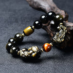 Natural Gold Obsidian Double Pixiu Bracelet
