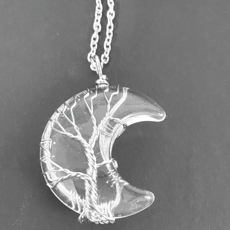 Quartz Crystal Moon Tree of Life Healing Energy Pendant