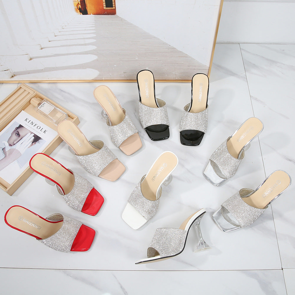 Belifi Rhinestone Square-toe Heeled Sandals