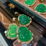 18K Gold Filled Laughing Buddha Jade Necklace - Luck Pendant Chain