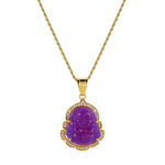 18K Gold Filled Laughing Buddha Jade Necklace - Luck Pendant Chain