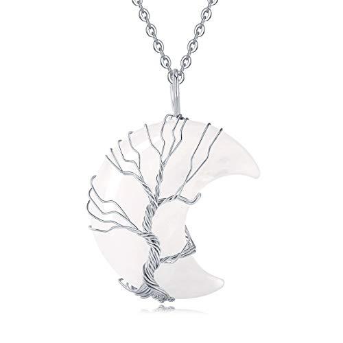 Quartz Crystal Moon Tree of Life Healing Energy Pendant
